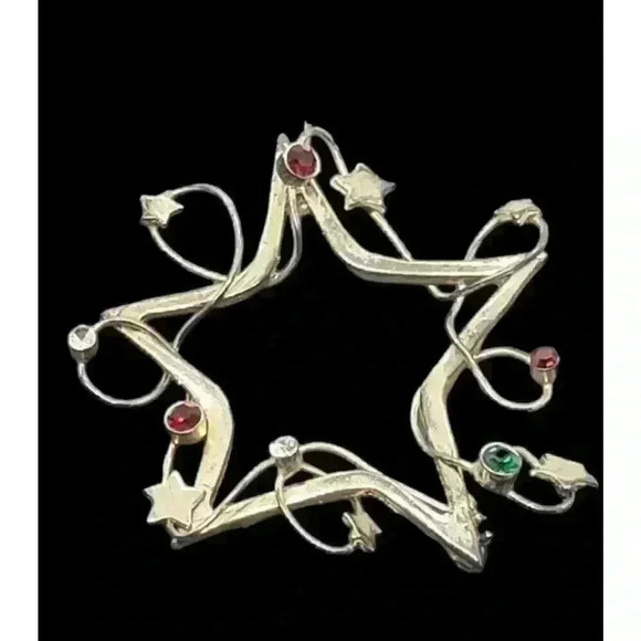 Vintage Star Brooch Sterling Silver Wire Wrapped Rhinestone Accent Large - Picture 1 of 5